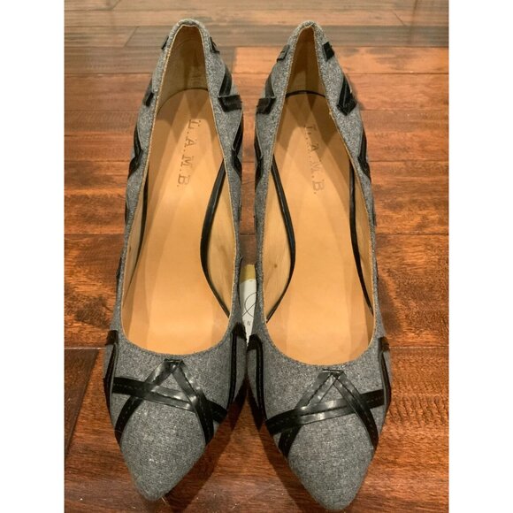 L.A.M.B. Gray Gaili Pointed Toe Platform Heels W/ Black Trim, Size 9 (US) - Picture 2 of 9
